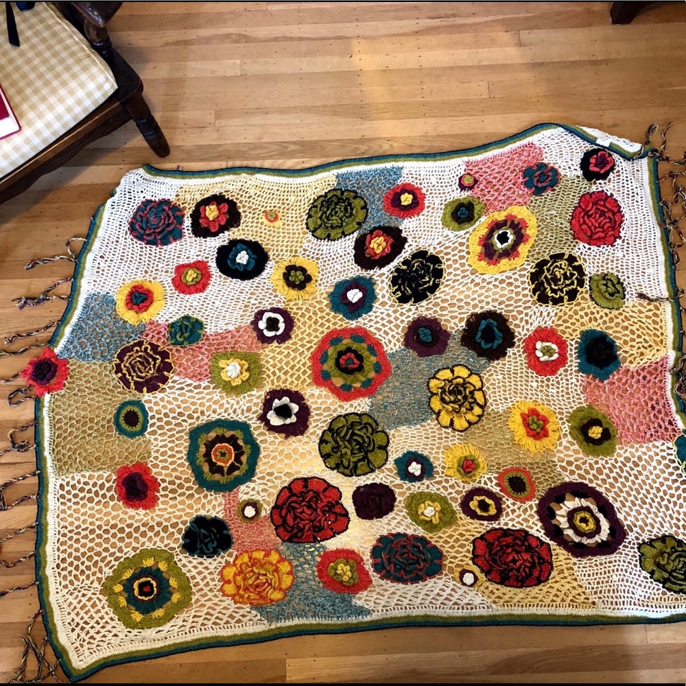 Anthro Crochet Floral Blanket
